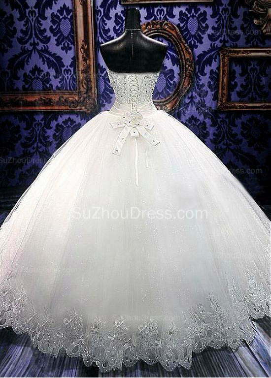 Ball Gown Sweetheart Neck Sleeveless Floor-length Tulle Bridal Dress With Beading 2
