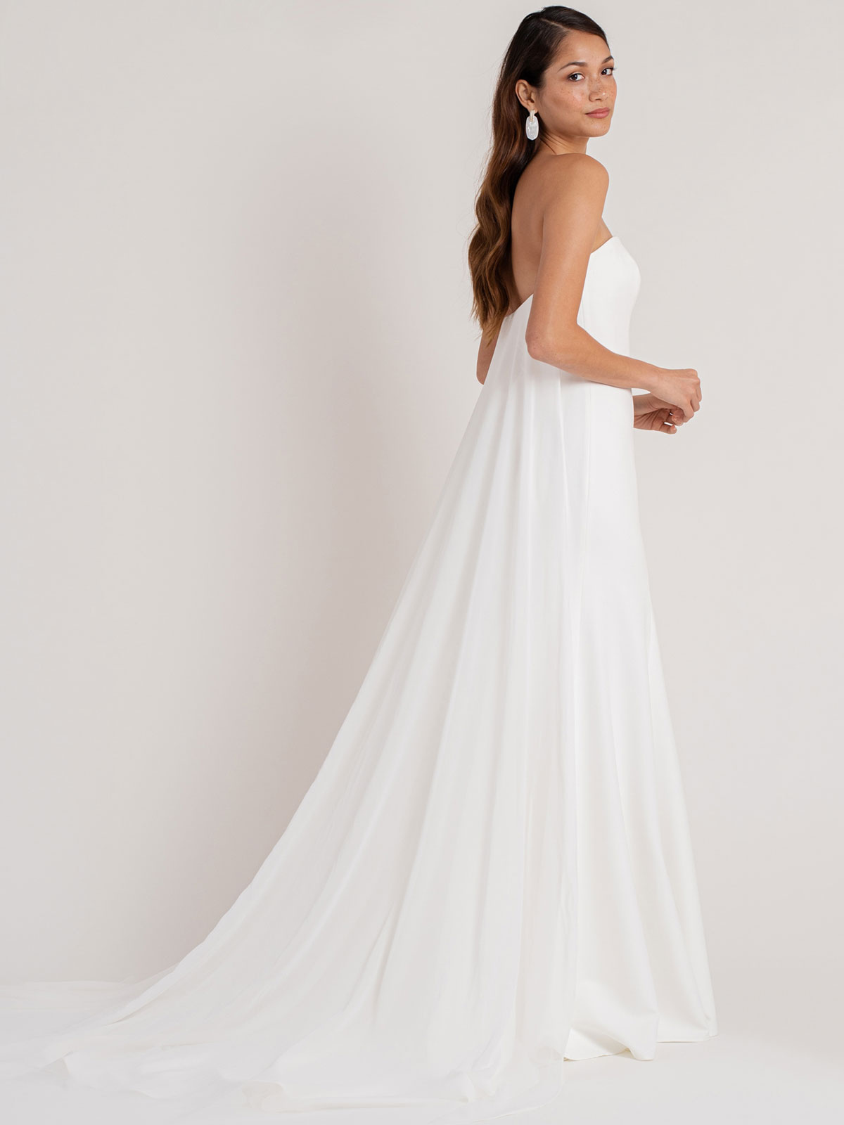Column Strapless Sleeveless Chapel Train Wedding Gown With Buttons 2