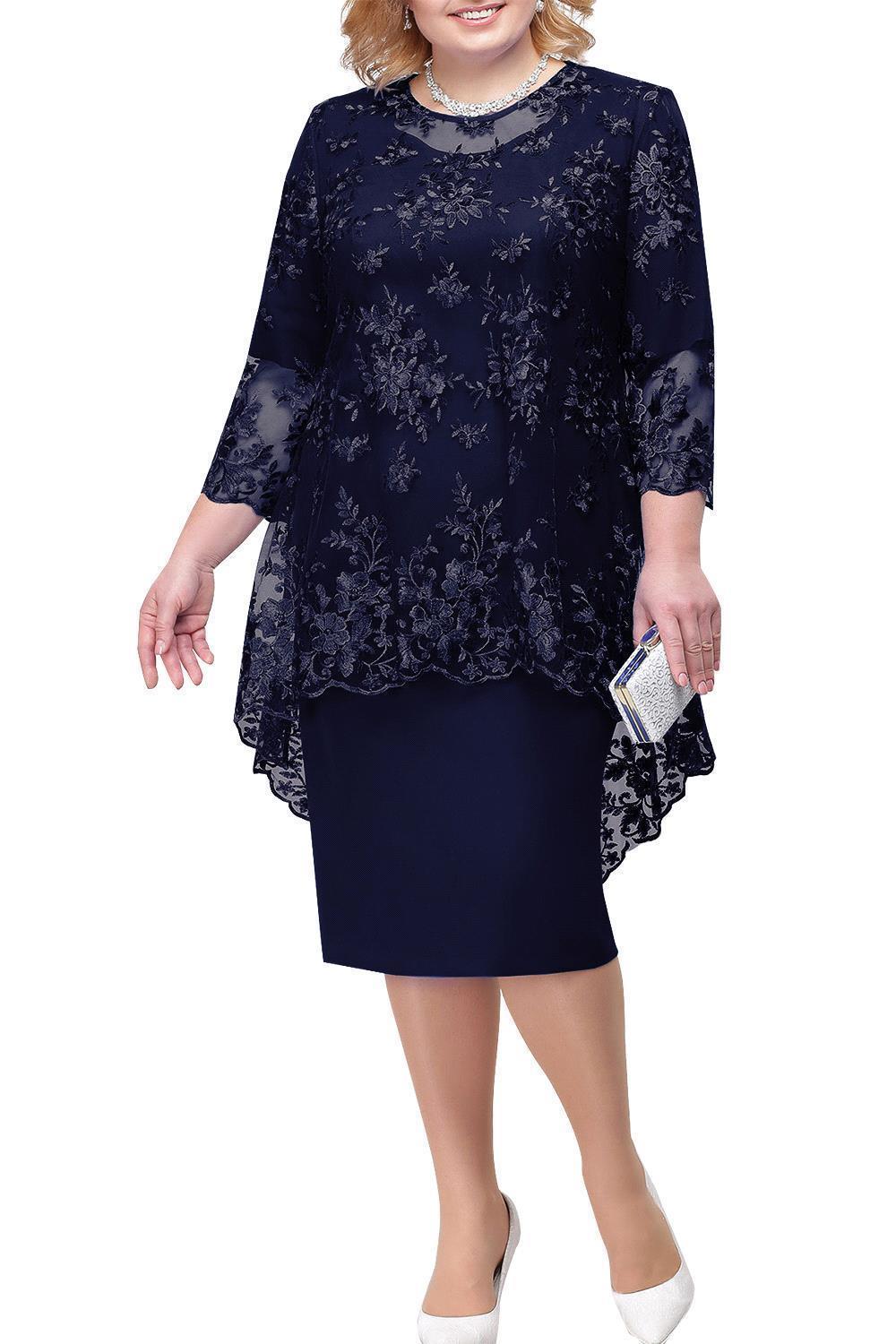 Tulle Lace 3/4 Sleeves Knee Length Mother of Bride Dress | Mother Wedding Party Dress 5