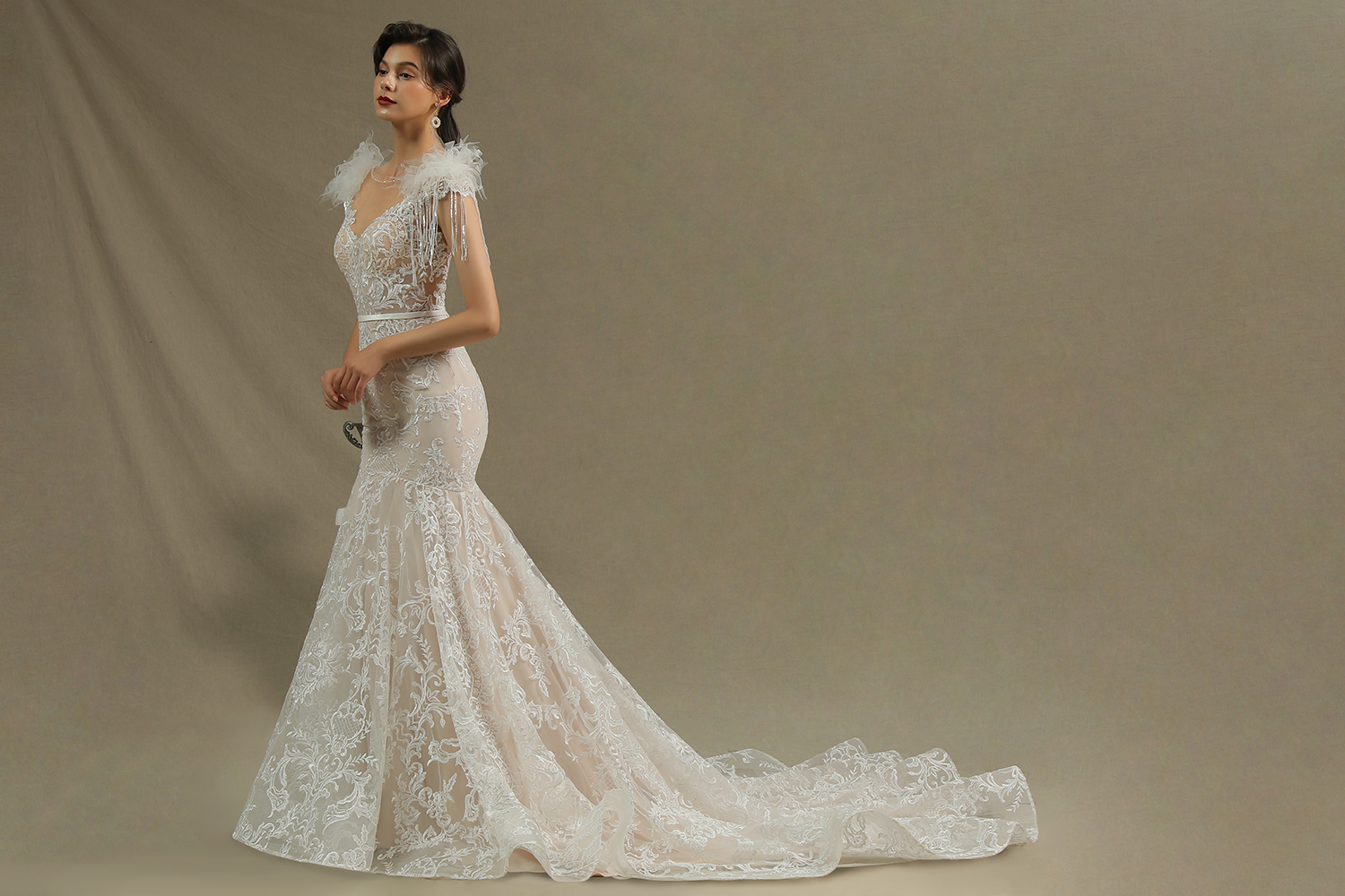 Mermaid Jewel Neck Sleeveless Cathedral Train Lace Wedding Gown With Crystal 5