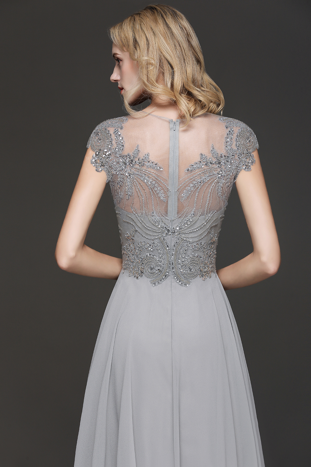 A-line Jewel Neck Sleeveless Sweep / Brush Train Bridesmaid Gown With Crystal 4