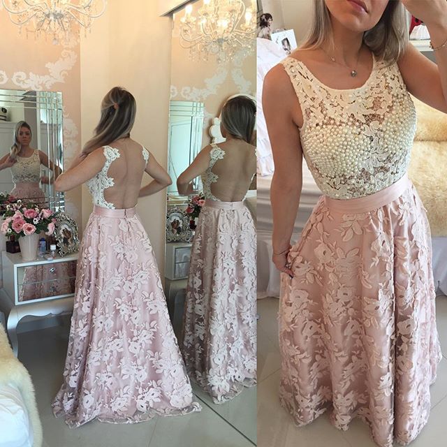 A-line Scoop Neck Sleeveless Floor-length Evening Gown With Lace 2