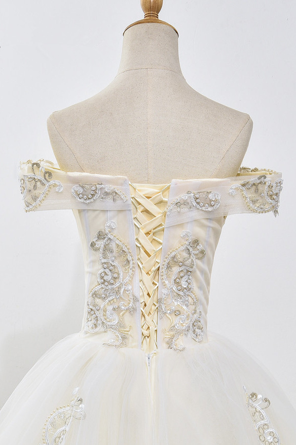 Ball Gown Off-the-shoulder Sweetheart Neck Floor-length Tulle Bridal Dress With Beading 6