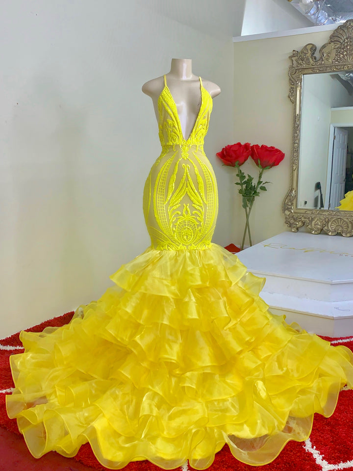 Mermaid Spaghetti Straps V-neck Sleeveless Floor-length Tulle Evening Dress 2