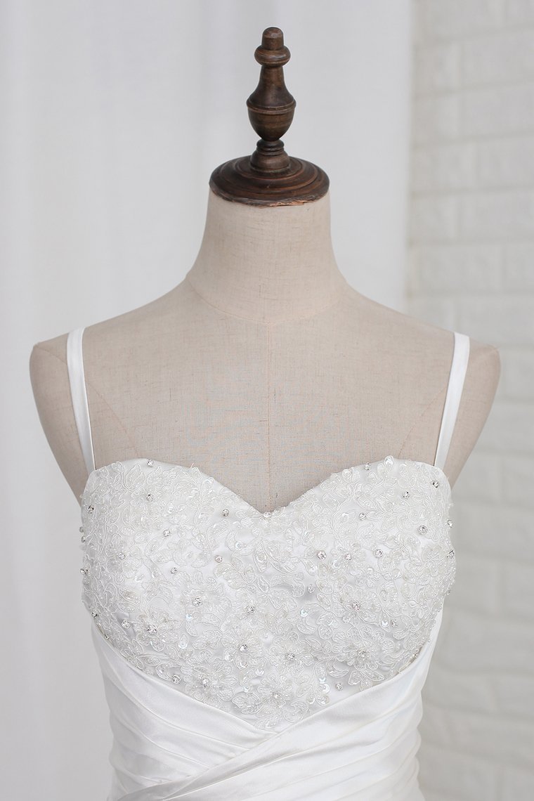 Mermaid Straps Sweetheart Neck Sleeveless Court Train Satin Wedding Gown With Beading 3