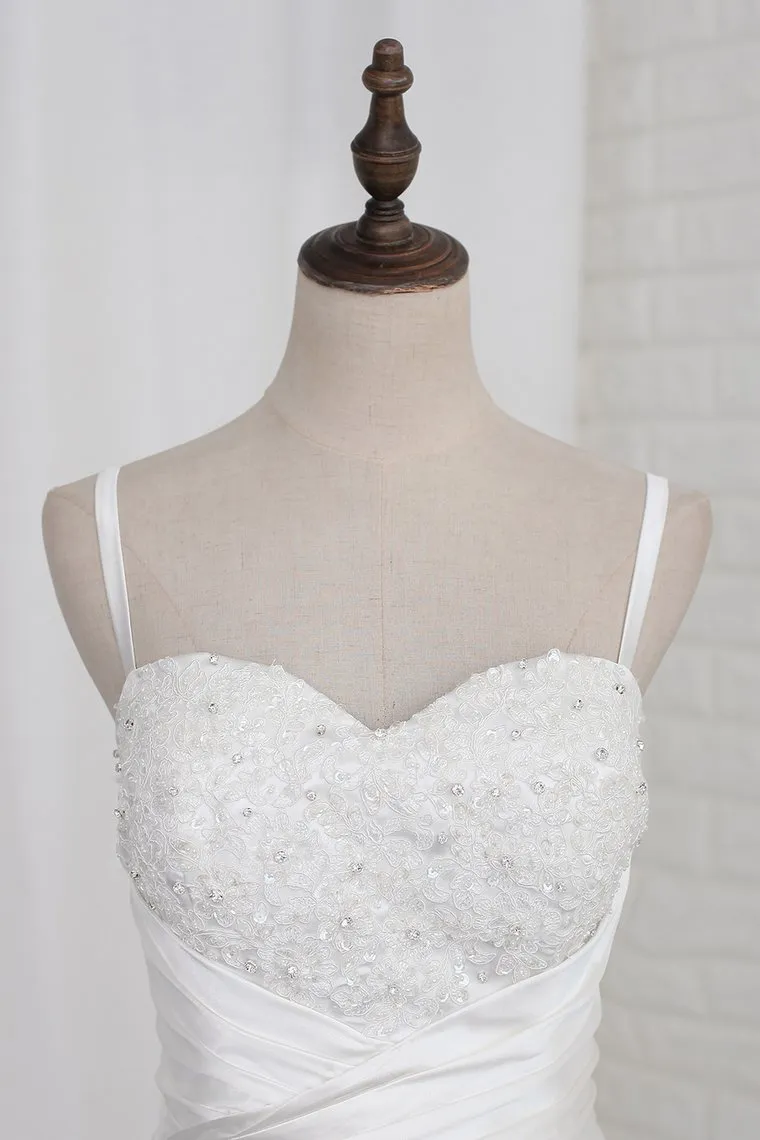 Mermaid Straps Sweetheart Neck Sleeveless Court Train Satin Wedding Gown With Beading 3