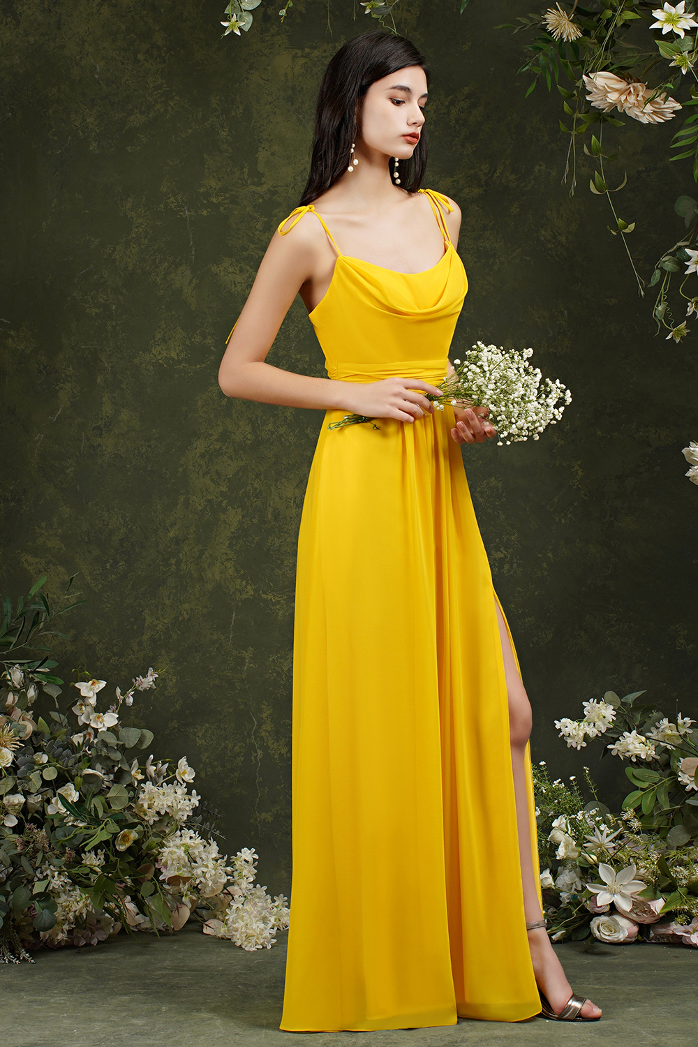A-line Strapless Spaghetti Straps Sleeveless Floor-length 100D Chiffon Bridesmaid Dress With Ruffles 3