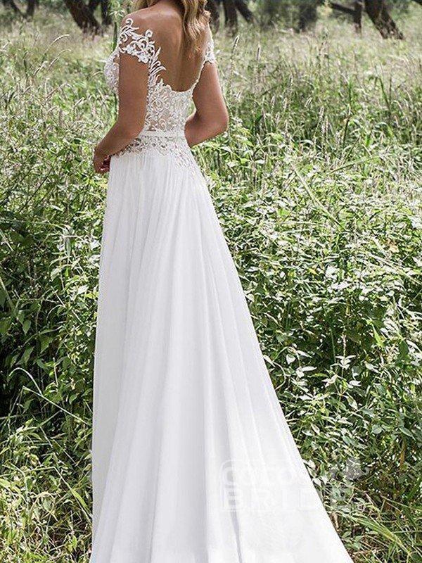 A-line V-neck Sleeveless Floor-length Tulle Wedding Dress With Lace 2