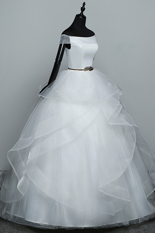 A-line Bateau Neck Floor-length Tulle Bridal Attire 3