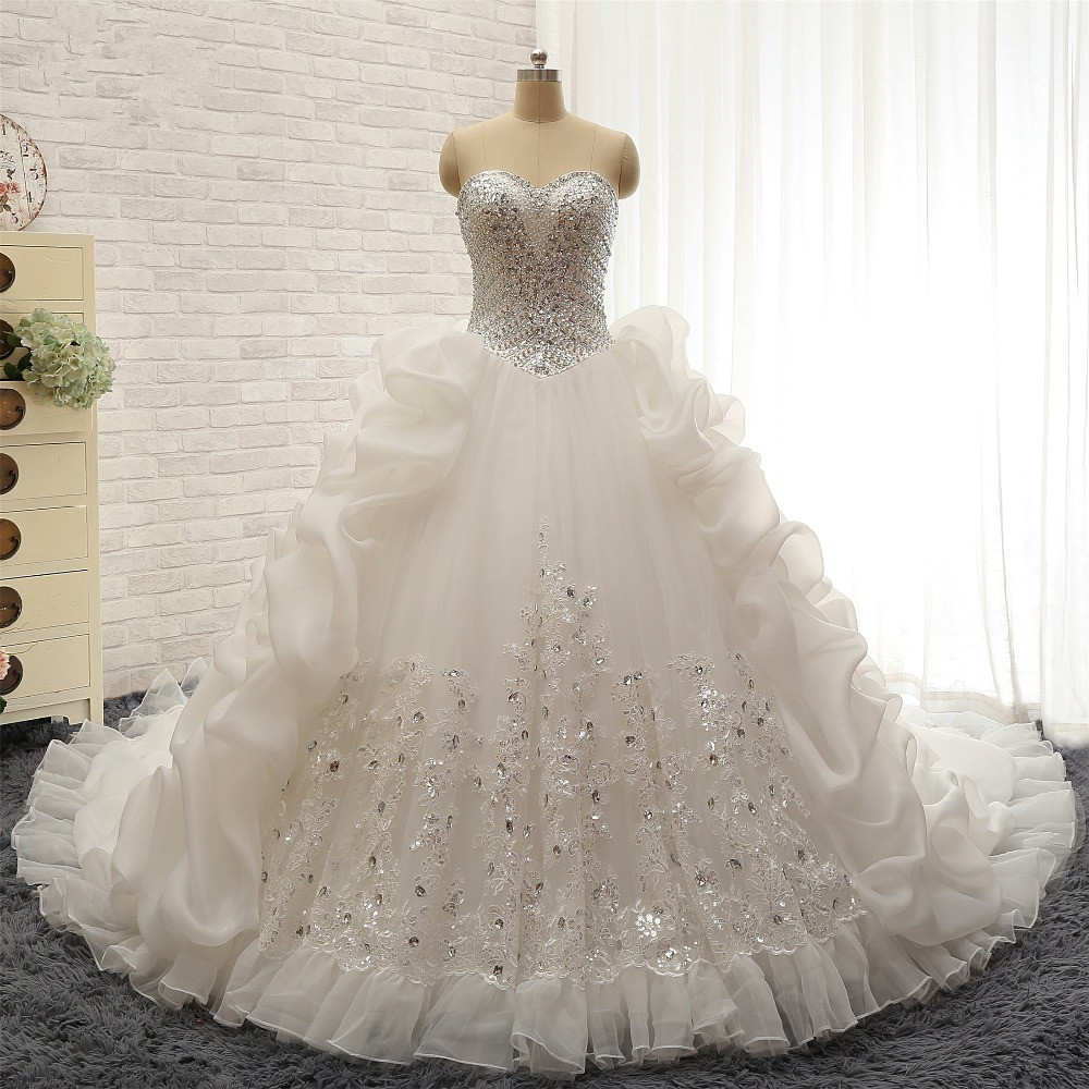 A-line Sweetheart Neck Floor-length Tulle Bridal Dress With Sequins 6