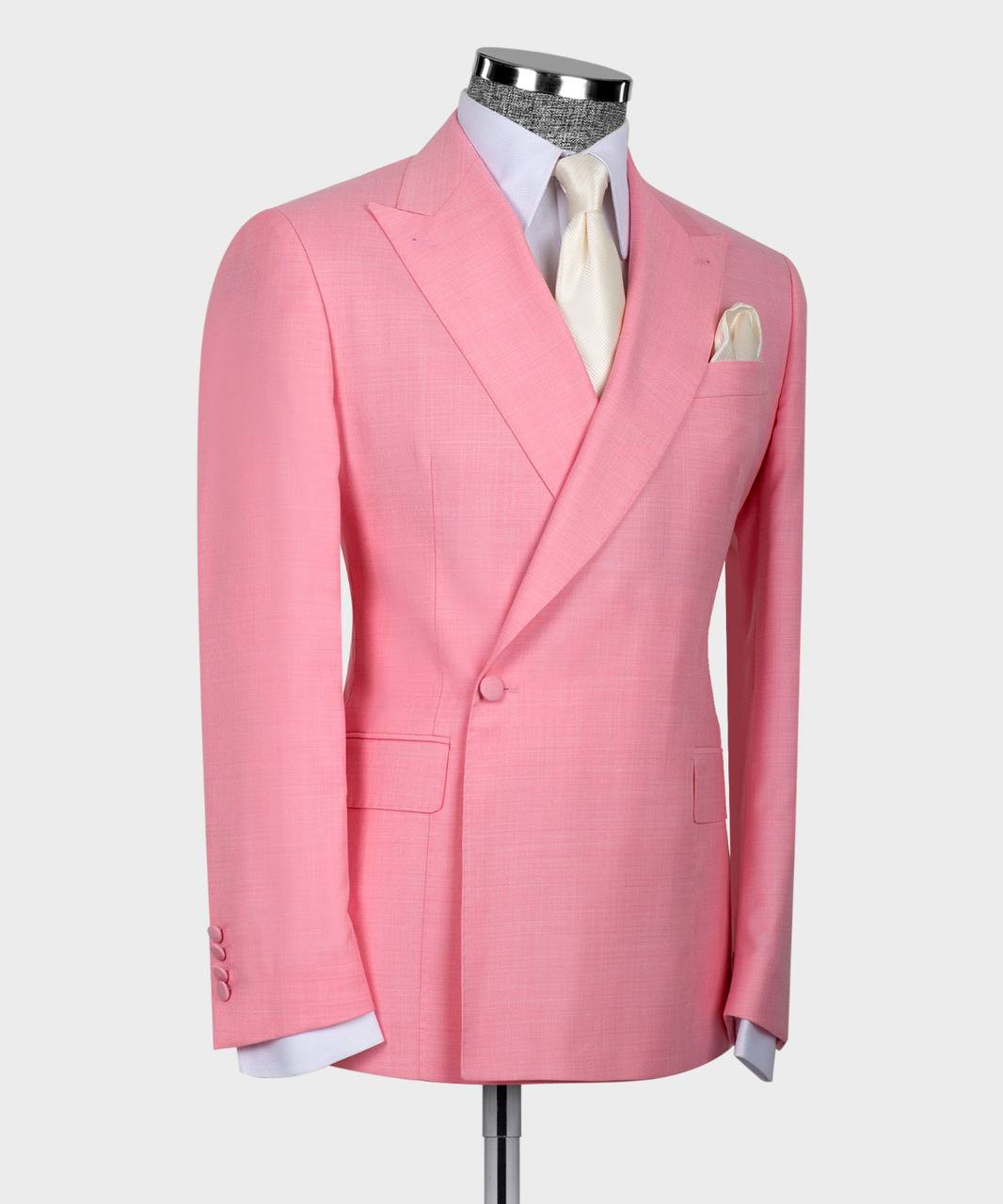 Pink Peaked Lapel Close Fitting Men Suit 2