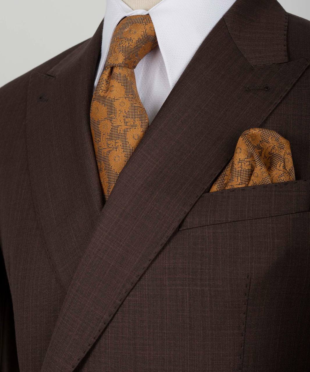 Chocolate One Button Peaked Lapel Slim Fit Men Suit 3