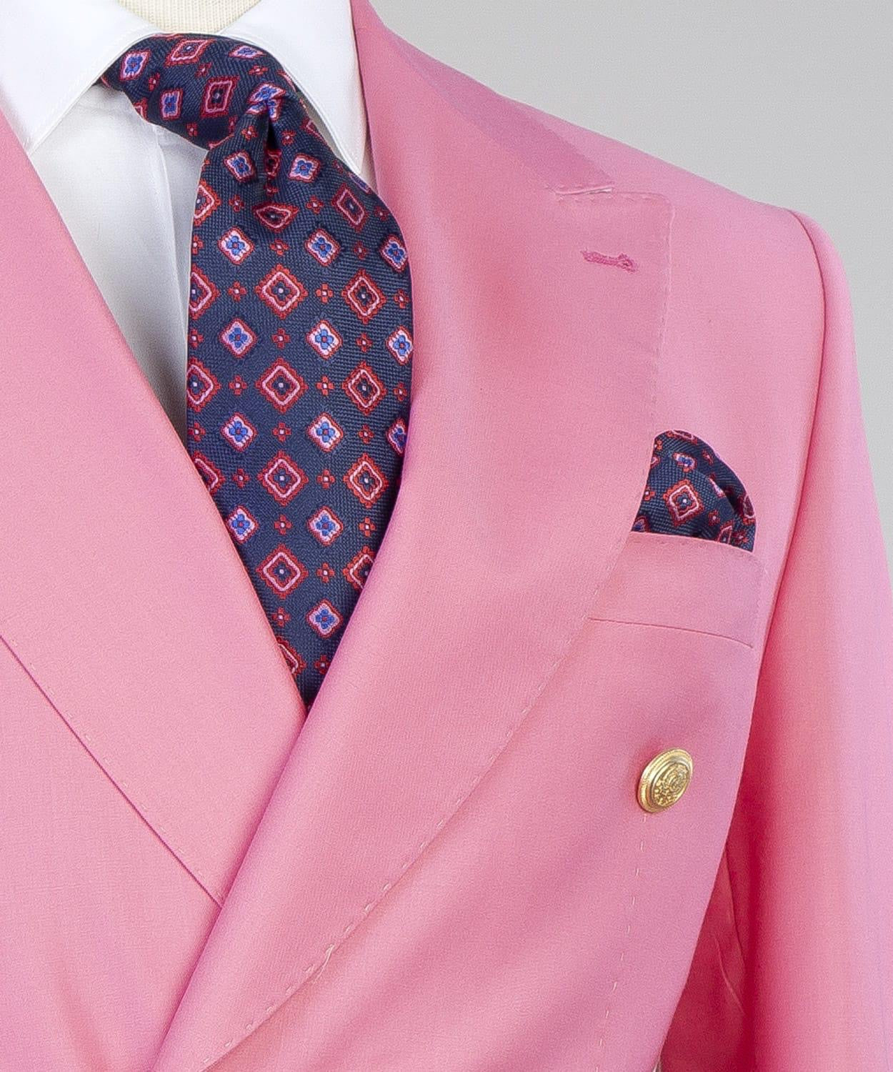 Pink Double Breasted Men Suit with Peaked Lapel 2