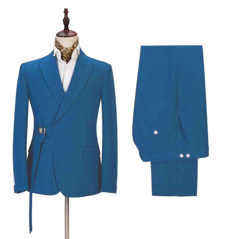 Blue Buckle Button Slim Fit Prom Suit 2