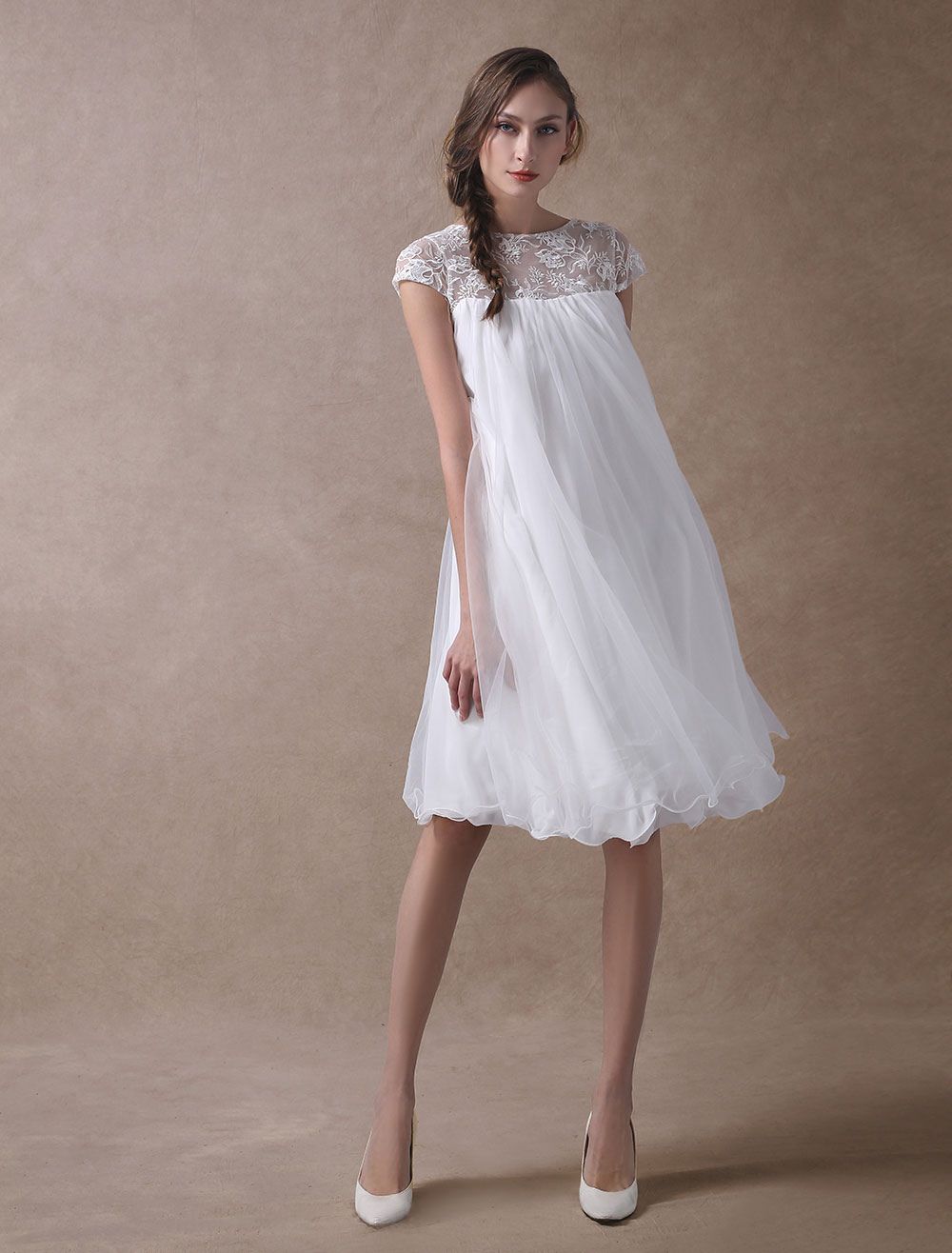 A-line Short Sleeves Mini Lace Bridal Attire With Lace 3