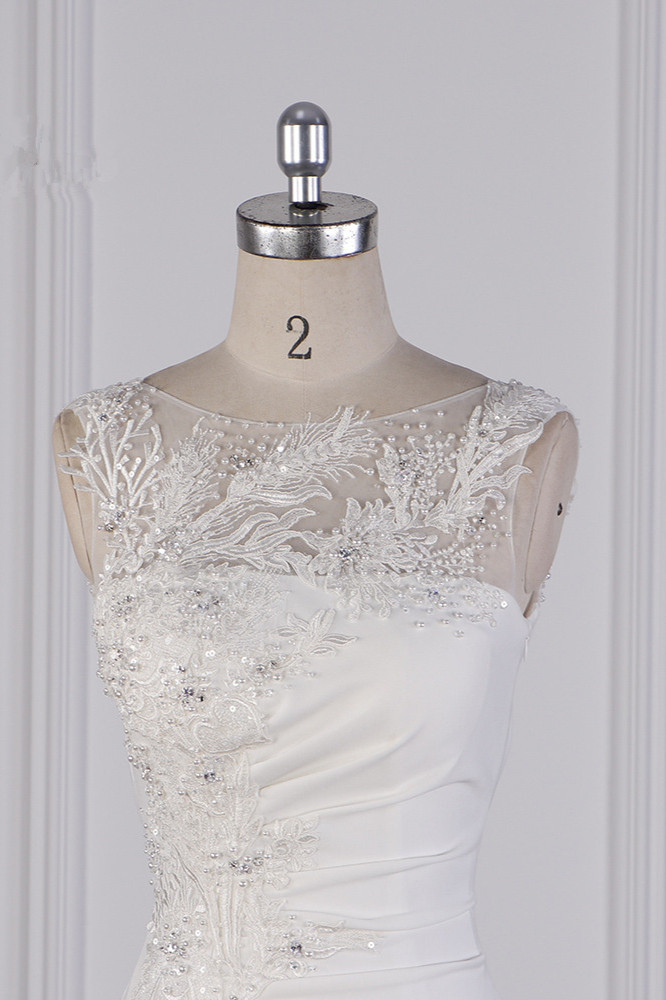 Mermaid Jewel Neck Sleeveless Floor-length 100D Chiffon Wedding Dress With Sequins 4