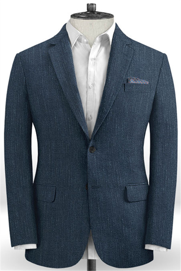 Dark Navy Notched Lapel Groom Tuxedos 1