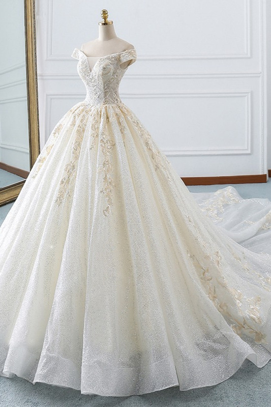 Ball Gown Off-the-shoulder Sweetheart Neck Sleeveless Floor-length Tulle Bridal Dress With Beading 4
