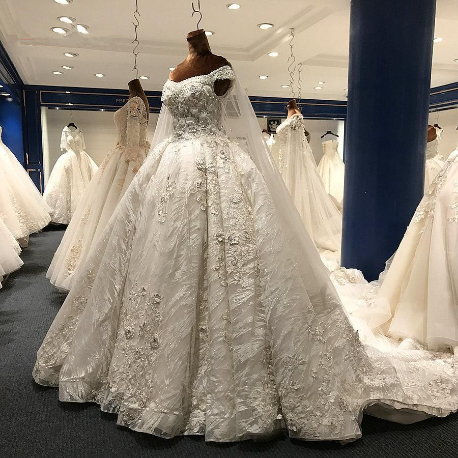 Off-the-shoulder Floor-length Wedding Gown With Lace 2