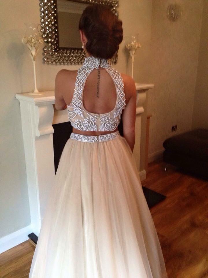 A-line Halter-neck Sleeveless Floor-length Tulle Evening Dress With Beading 2