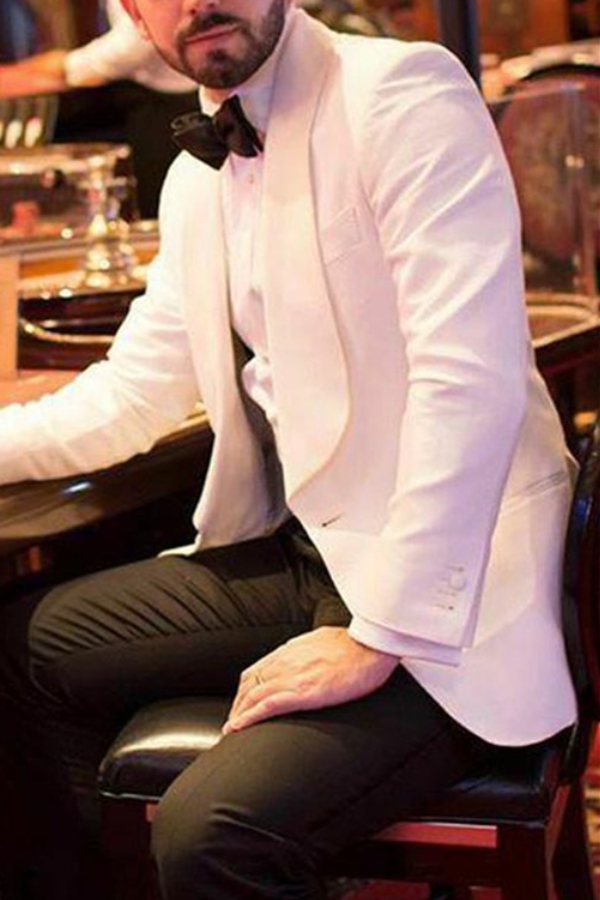 White Shawl Lapel Slim Fit Wedding Suit 2