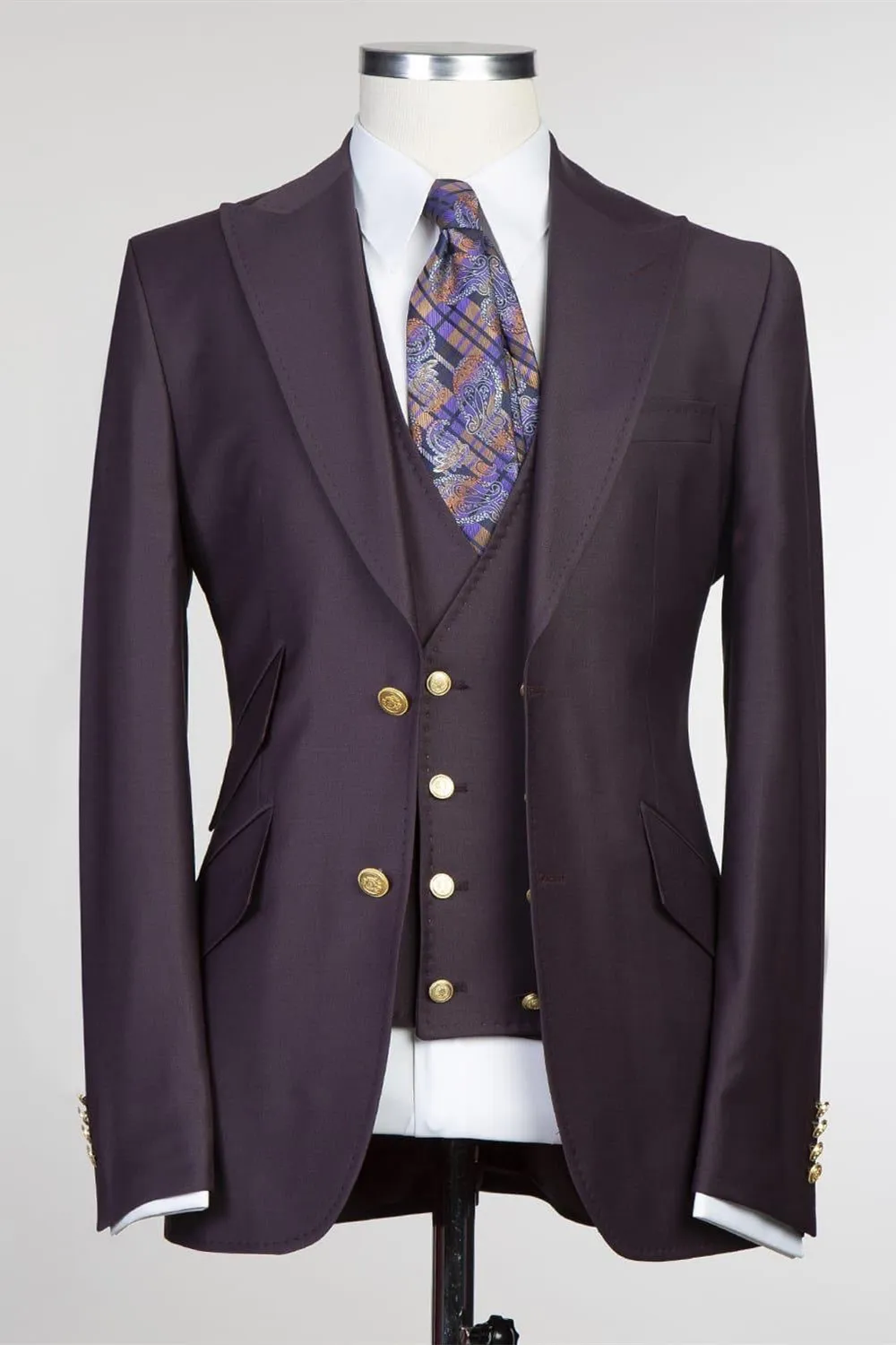 Caleb Elegant Dark Purple Eggplant Slim Fit 3-Piece Suit 1
