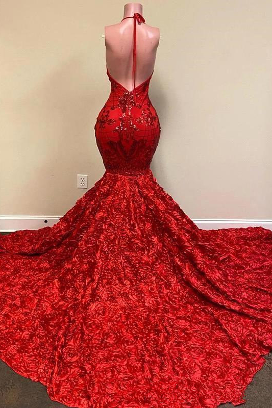 Mermaid V-neck Halter-neck Sleeveless Floor-length Evening Dress With Appliques 2