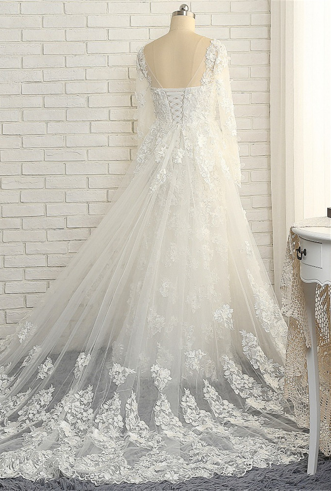 Mermaid Jewel Neck Long Sleeves Floor-length Bridal Attire With Lace 3