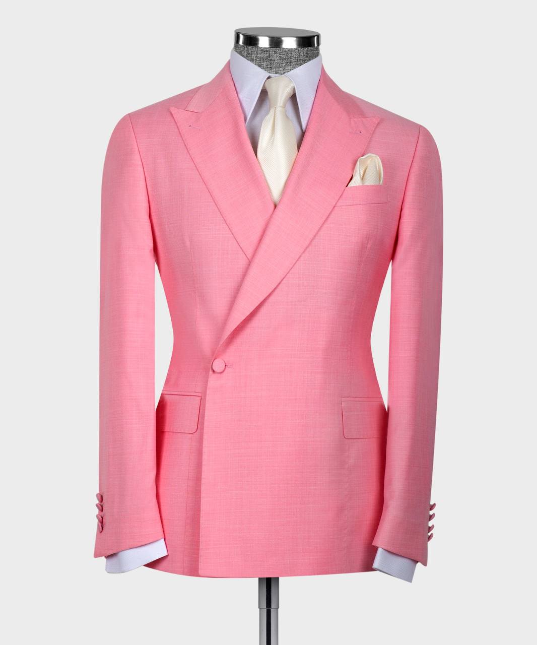 Pink Peaked Lapel Close Fitting Men Suit 4