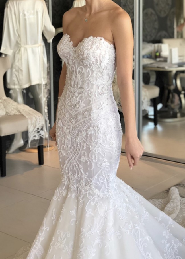 Mermaid Sweetheart Neck Sleeveless Sweep / Brush Train Lace Bridal Gown With Lace 4