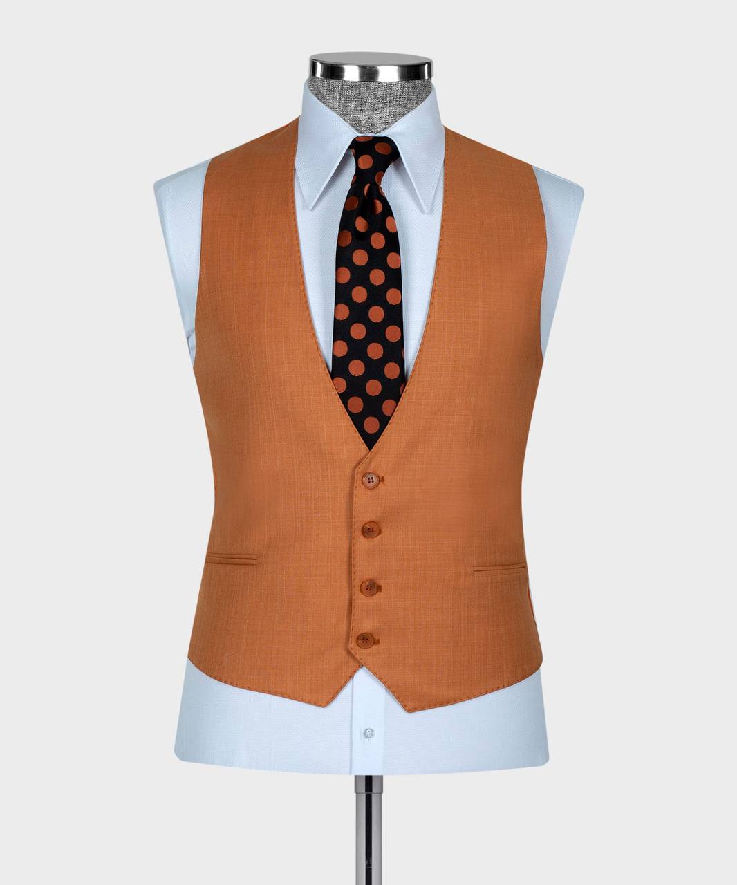 Orange Peaked Lapel Prom Men Suit with 3-Pieces 2