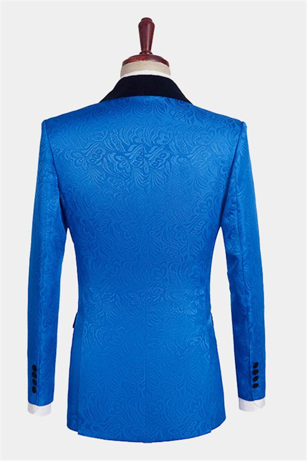 Slim Fit Royal Blue Floral Jacquard Tuxedo 2