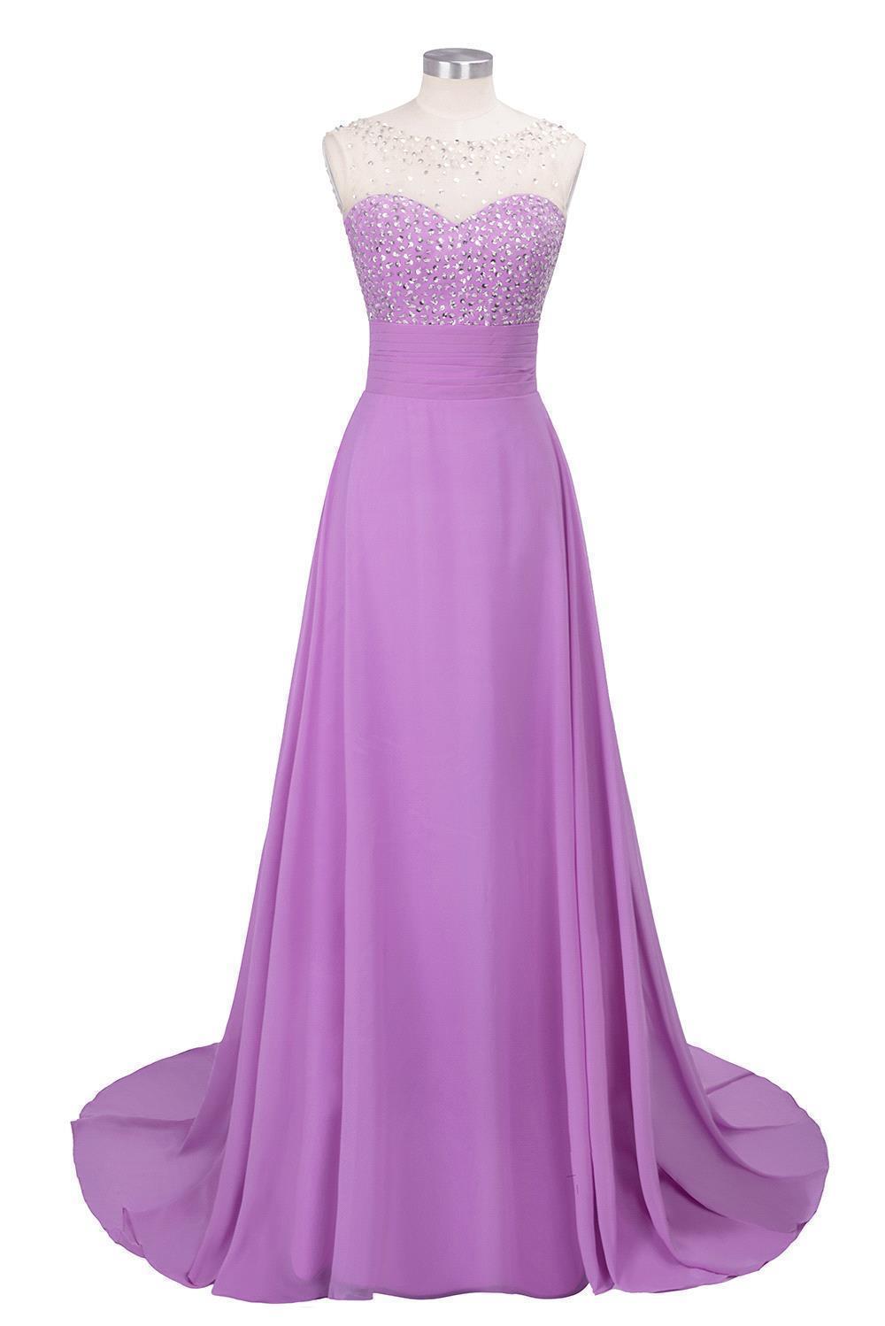 A-line Jewel Neck Sleeveless Court Train 100D Chiffon Evening Dress With Beading 8