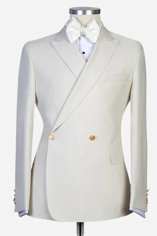 White Slim Fit Men Suit with Peaked Lapel for Wedding 1