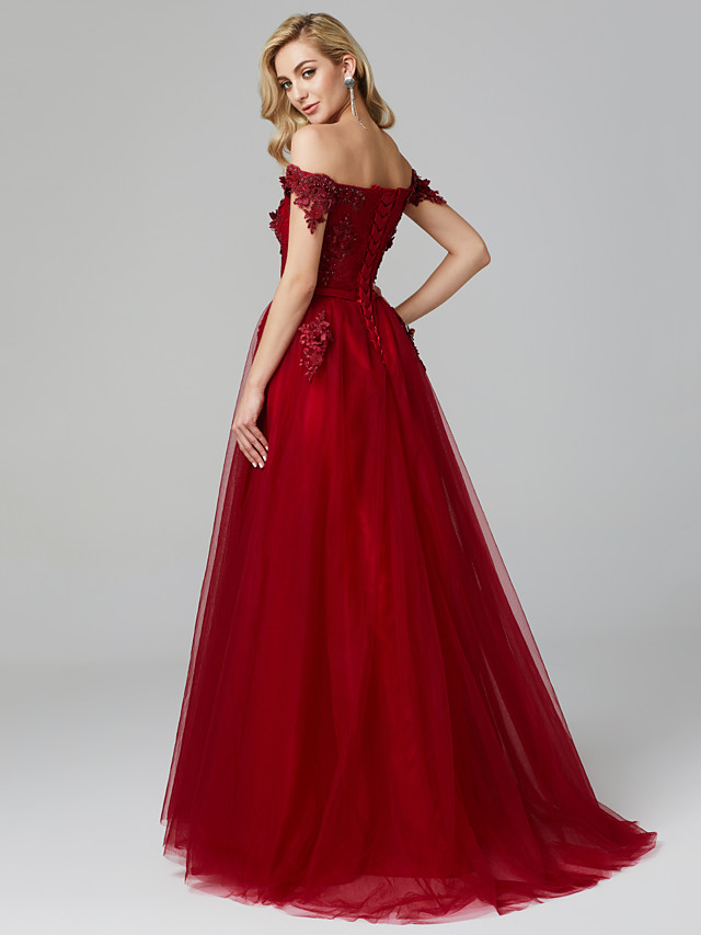 A-line Sleeveless Sweep / Brush Train Tulle Bridal Gown With Lace 10