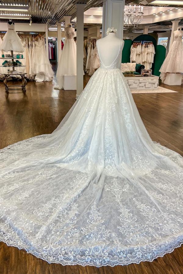 Sparkle Tulle Ball Gown with Intricate Lace Appliques and V-Neck 4