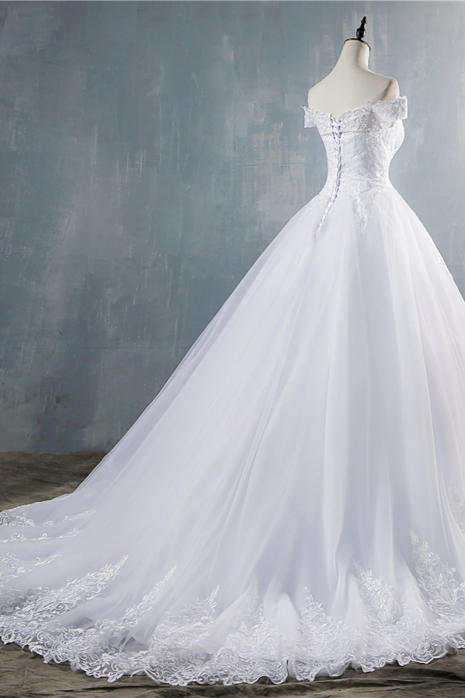 A-line Bateau Neck Sleeveless Floor-length Tulle Bridal Dress With Appliques 6