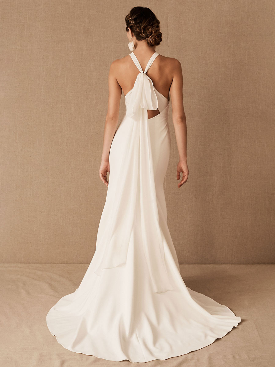 Mermaid Halter-neck Sleeveless 100D Chiffon Bridal Gown 2
