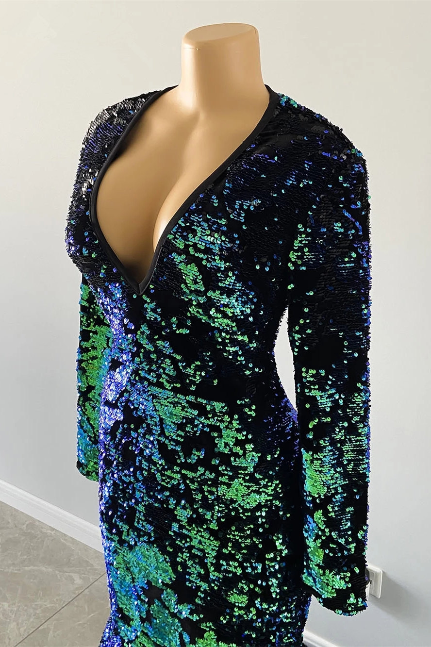 Mermaid V-neck Long Sleeves Floor-length Evening Gown With Pattern 5