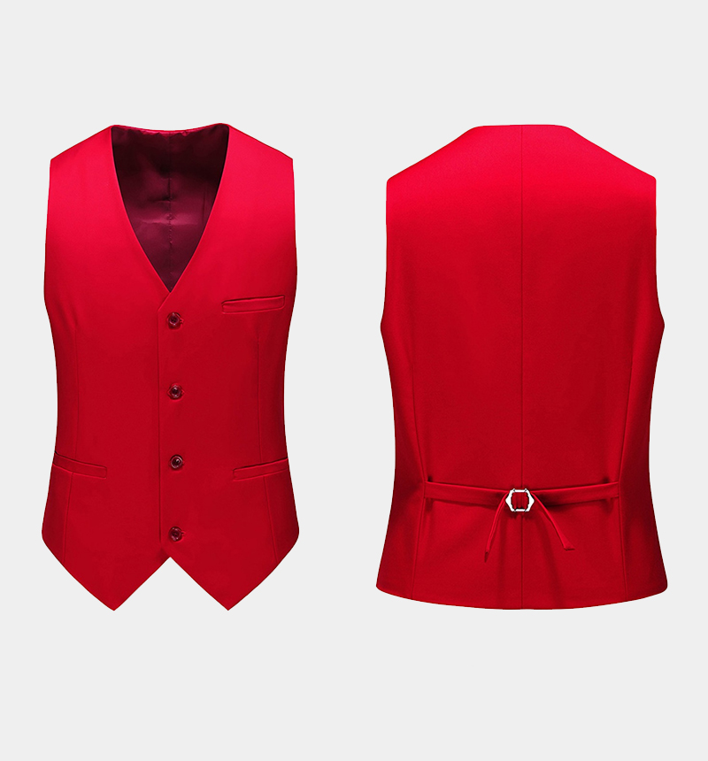 Red Single Breasted Prom Suit with Peak Lapel 3