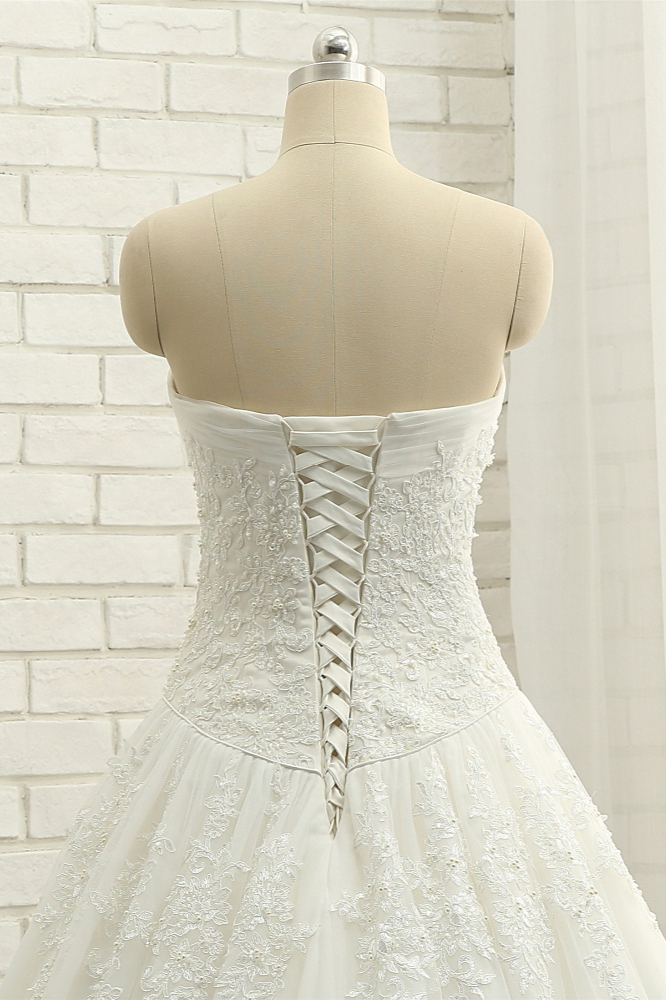 White Tulle A-Line Wedding Dress with Bateau Neckline and Ruffles 5