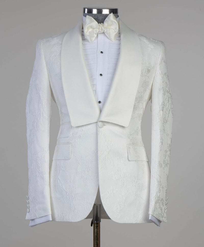 White Jacquard Shawl Lapel Wedding Men Suit 2