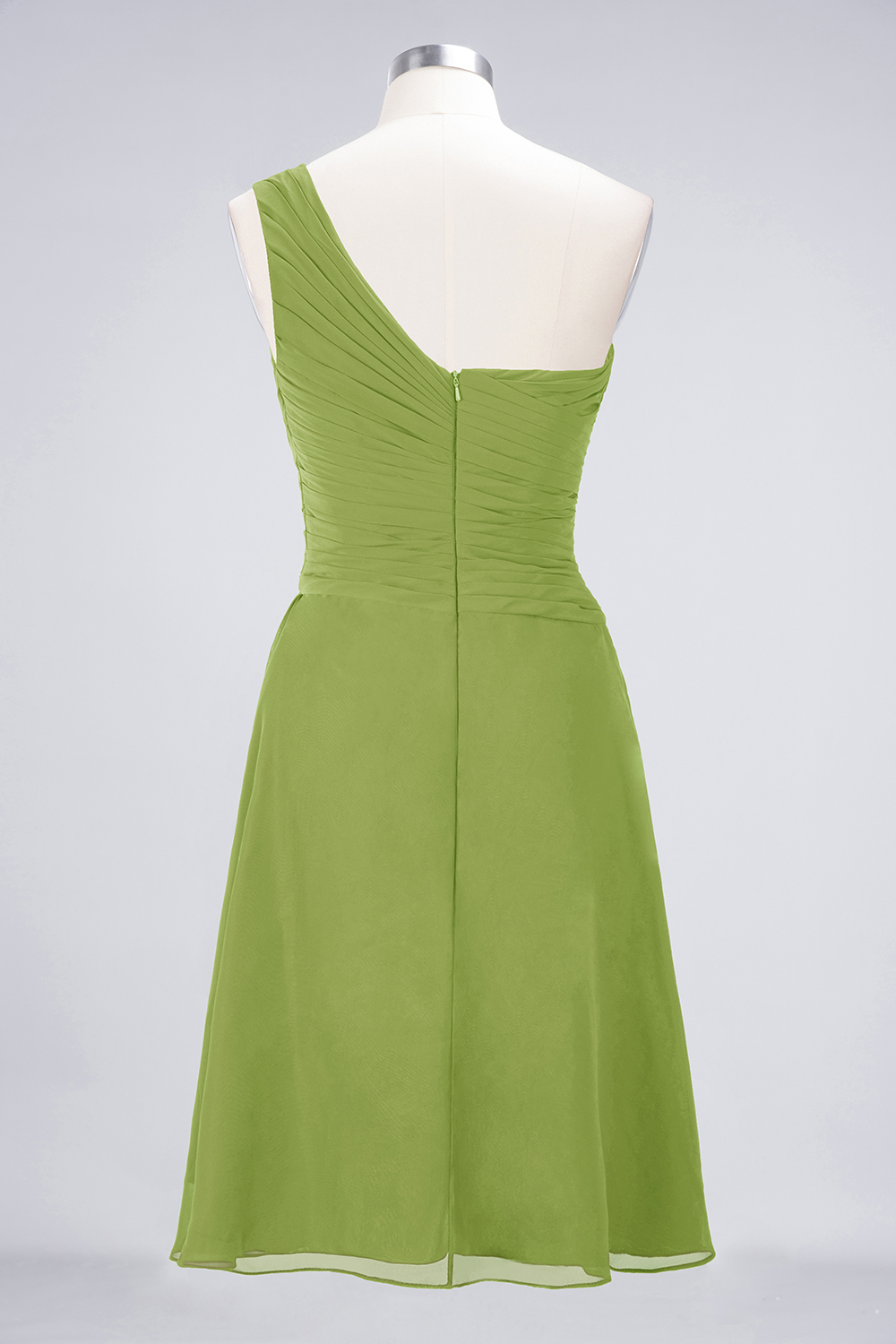 A-line One Shoulder Sweetheart Neck Sleeveless Knee-length 100D Chiffon Bridesmaid Attire With Ruffles 66