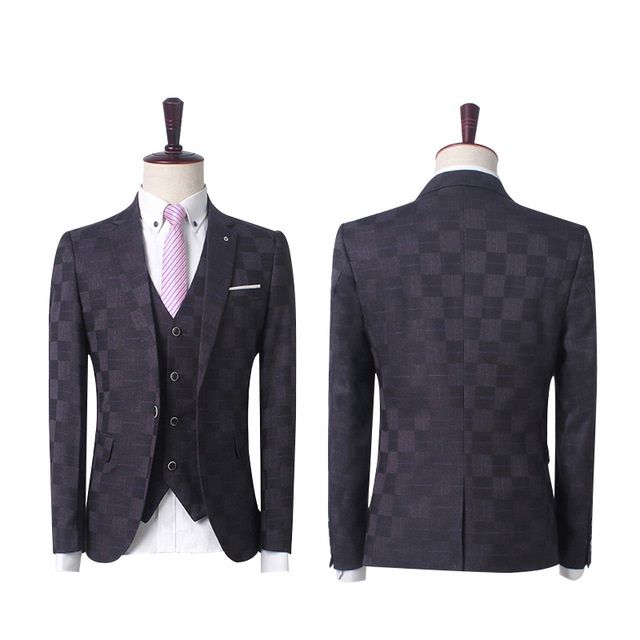 Dark Red Plaid Prom Suit 4
