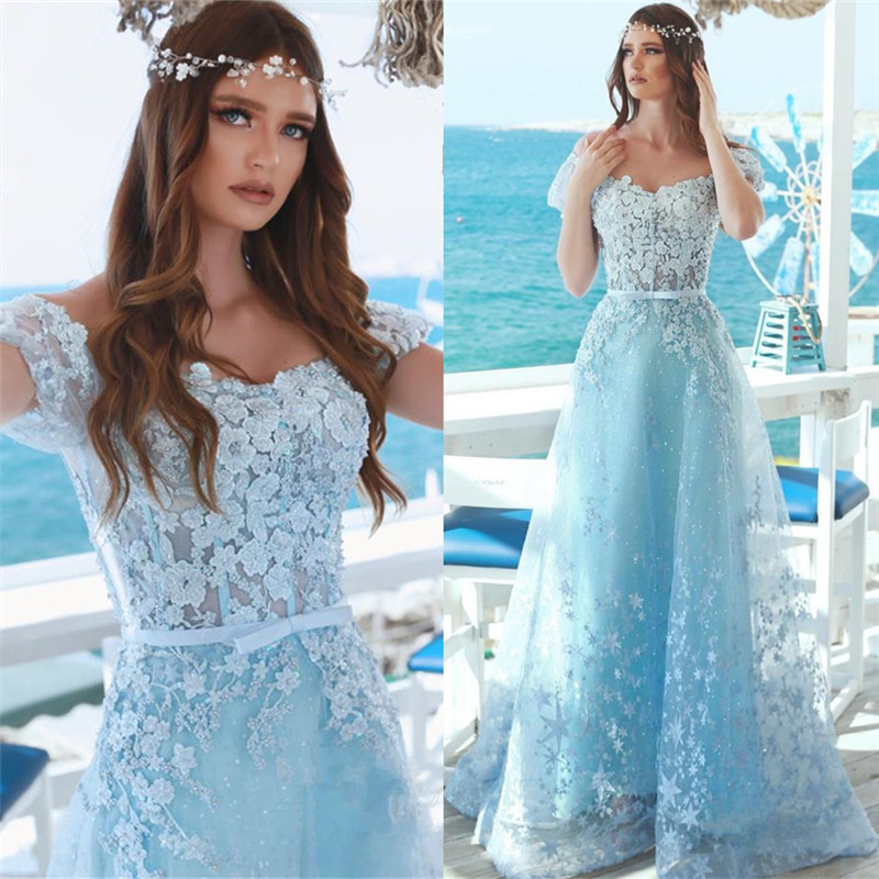 A-line Off-the-shoulder Sleeveless Sweep / Brush Train Tulle Formal Dress With Appliques 2