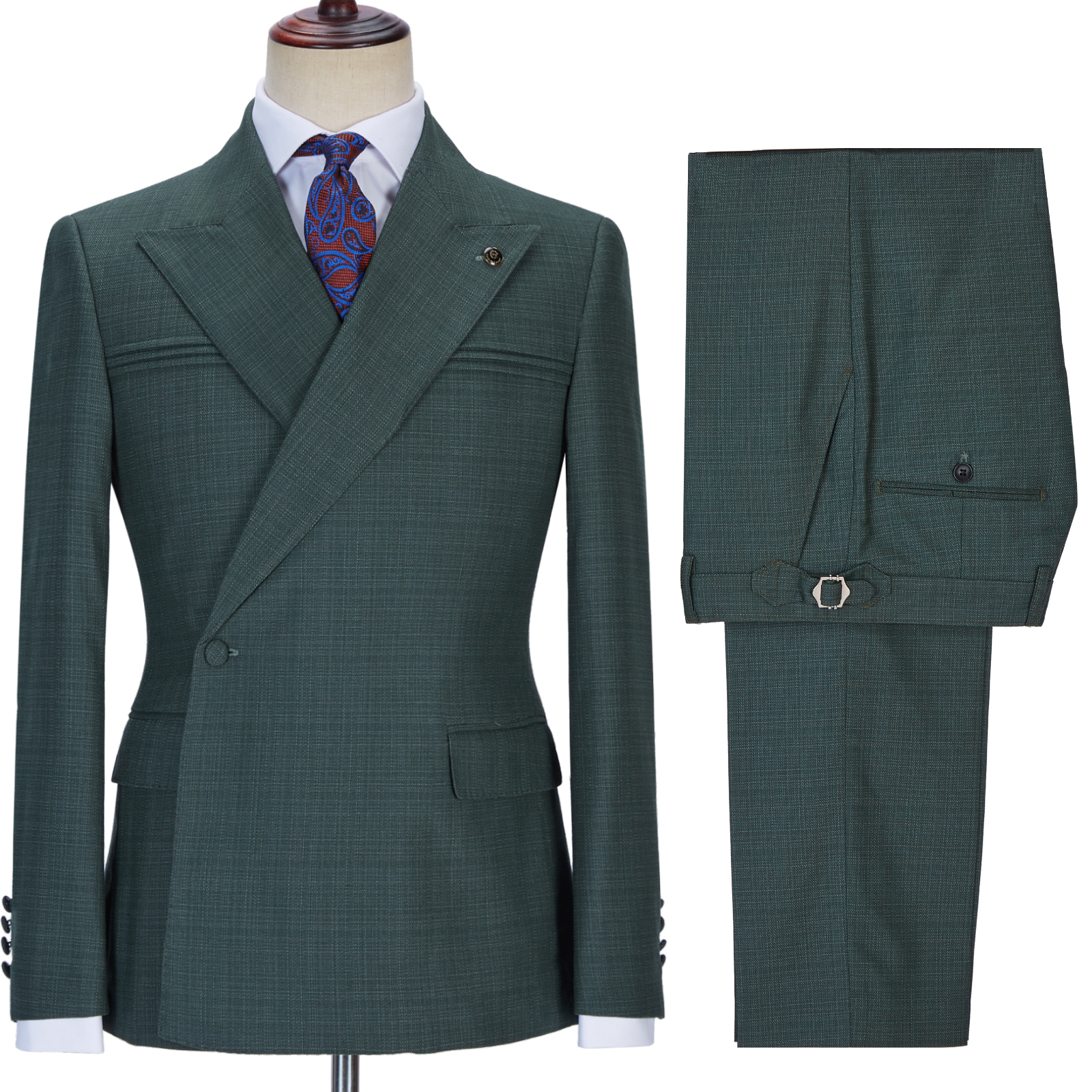 Dusty Sage Close Fitting Peaked Lapel Prom Men Suit 3