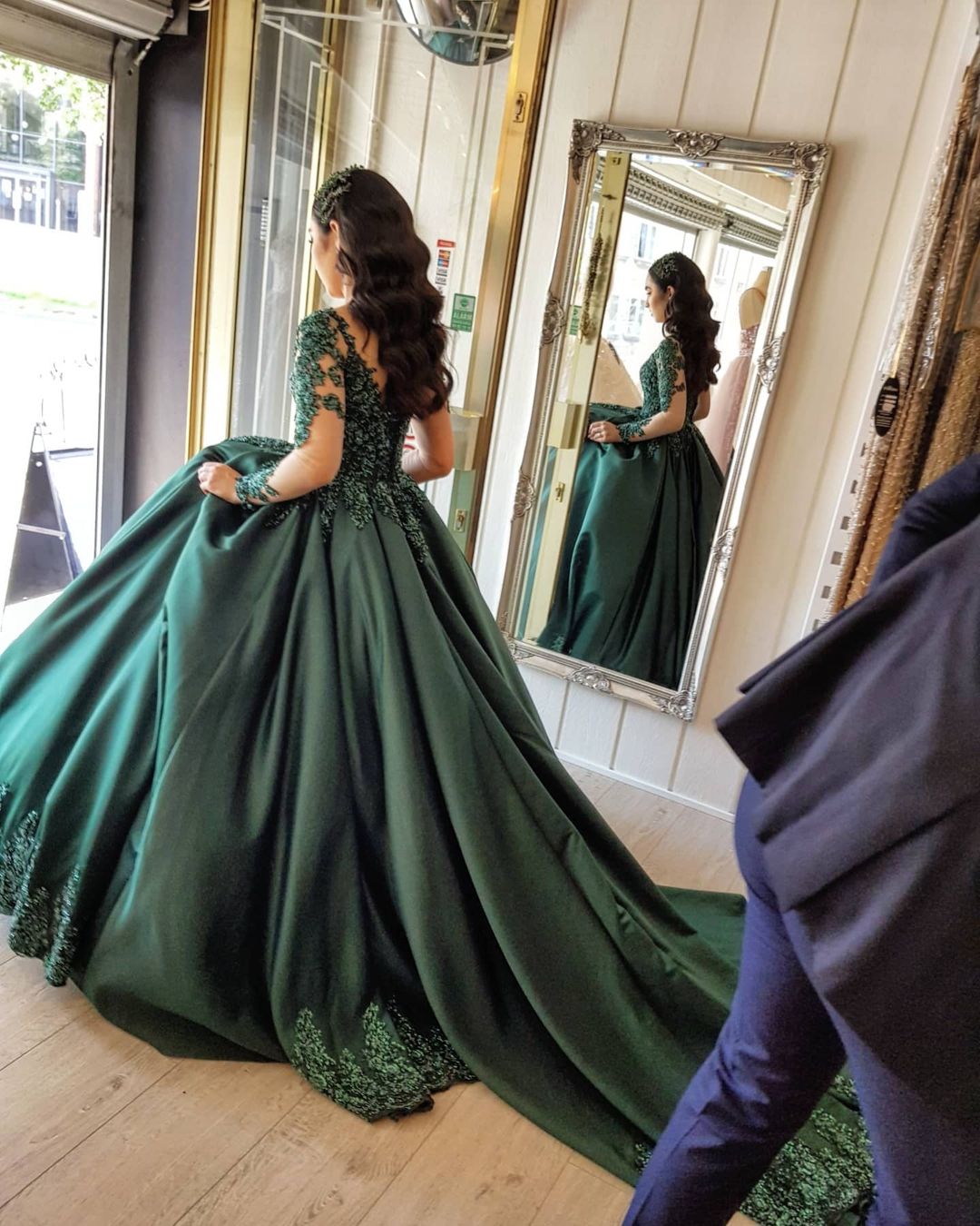 Ball Gown Jewel Neck Long Sleeves Floor-length Satin Wedding Dress With Lace 4