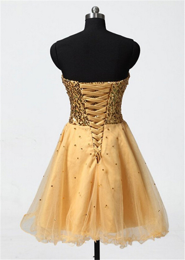 A-line Sweetheart Neck Sleeveless Mini Organza Homecoming Dress With Sequins 3