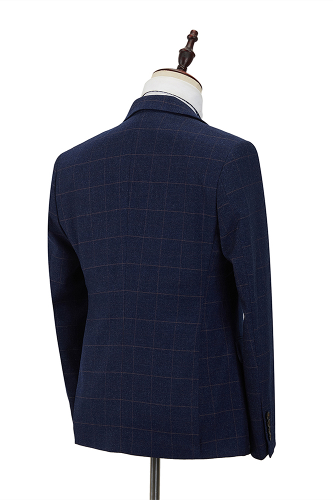 Blue Plaid 3 Piece Double Breasted Men's Suit 2