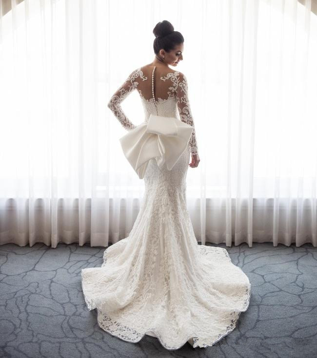 Mermaid Long Sleeves Chapel Train Lace Wedding Gown With Lace 3